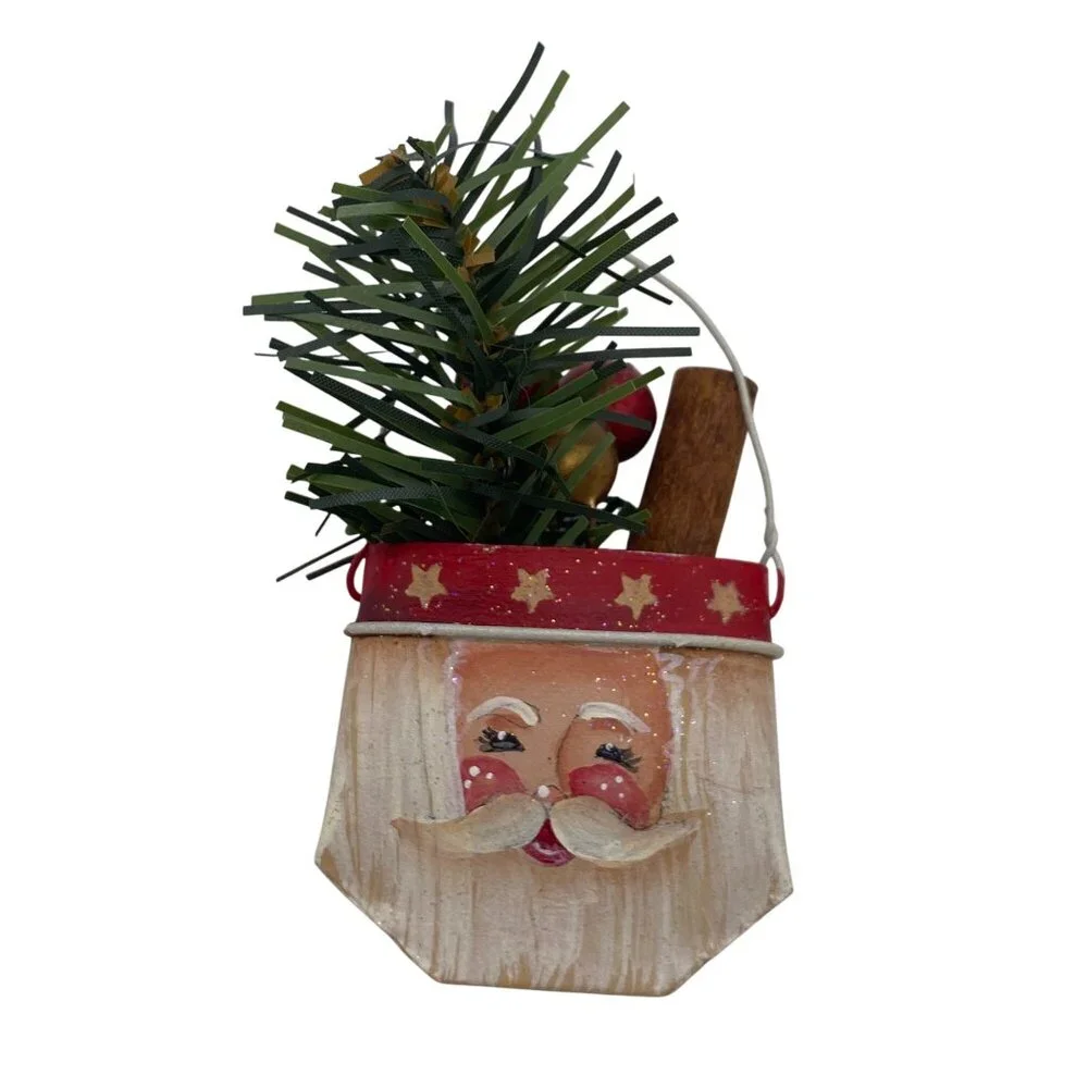 Hand‎ painted Santa Claus Christmas tree ornaments paint brush metal pocket